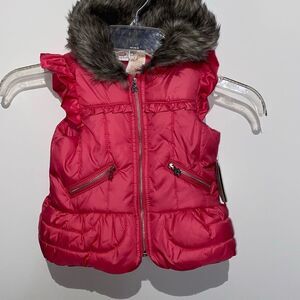 Truly Scrumptious Kids' Pink Faux Fur Ruffle Full Zip Puffer Vest Sz 24M/2T NWT